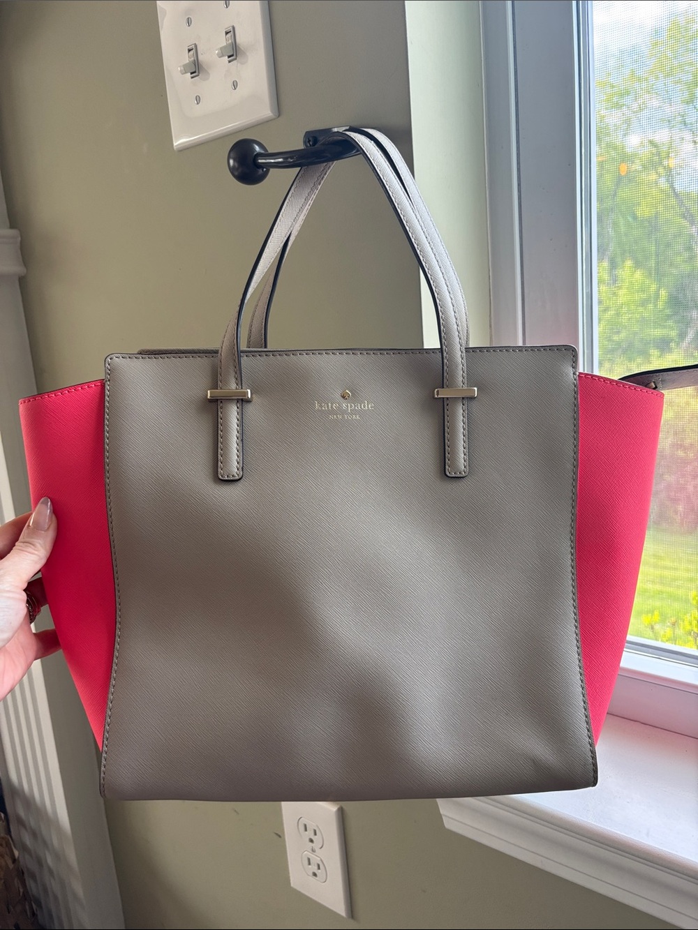 kate spade Gray and Hot Pink Two-Tone Saffiano Tote